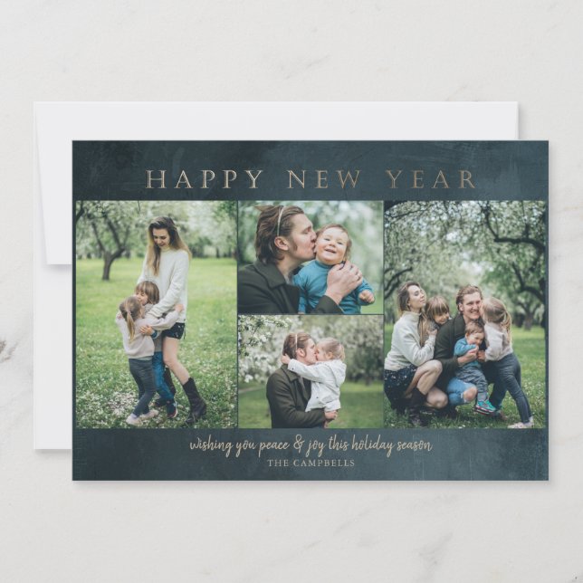 Cartes Pour Fêtes Annuelles Blue Gold 4 photos Bonne année (Devant)