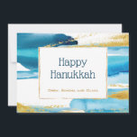 Cartes Pour Fêtes Annuelles Blue Gold Elegant Watecolor Hanoukka<br><div class="desc">Aquarelle moderne Elegant Bleu Or pour célébrer les vacances Hanoukka. Idéal pour fêter en famille ou entre amis.</div>