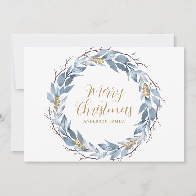 Cartes Pour Fêtes Annuelles Blue Gold Rustic Noël personnalisé (Devant)