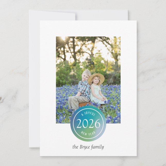 Cartes Pour Fêtes Annuelles Blue Gradient Dot Joyful New Year Photo (Devant)