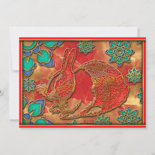 Cartes Pour Fêtes Annuelles Blue Green Red Gold Rabbit 2023 Nouvel An chinois