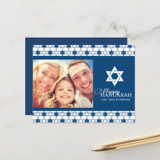 Cartes Pour Fêtes Annuelles Blue Hanoukka Étoiles De David Motif Photo Moderne
