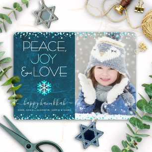 Cartes Pour Fêtes Annuelles Blue Hanoukka Peace Joy Love Citation Photo Flocon
