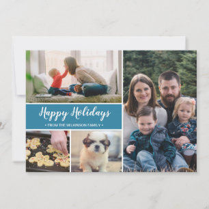 Cartes Pour Fêtes Annuelles Blue Happy Holidays Famille Photo Noël