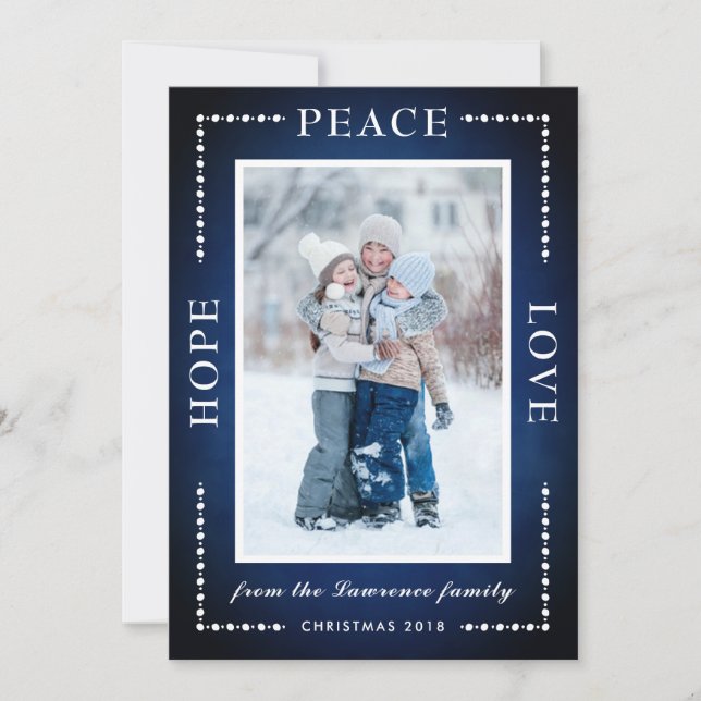 Cartes Pour Fêtes Annuelles Blue Hope Peace Love Neige Stars Noël Photo (Devant)