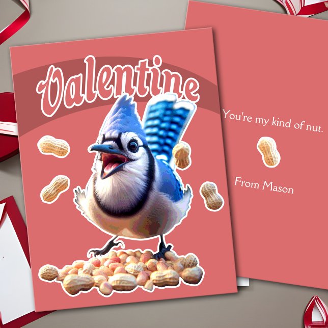 Cartes Pour Fêtes Annuelles Blue Jay Peanuts Funky Crazy School Valentine (Funny Blue Jay Peanuts Valentine card, funny animal postcard for kids classroom exchange. Crazy bird)