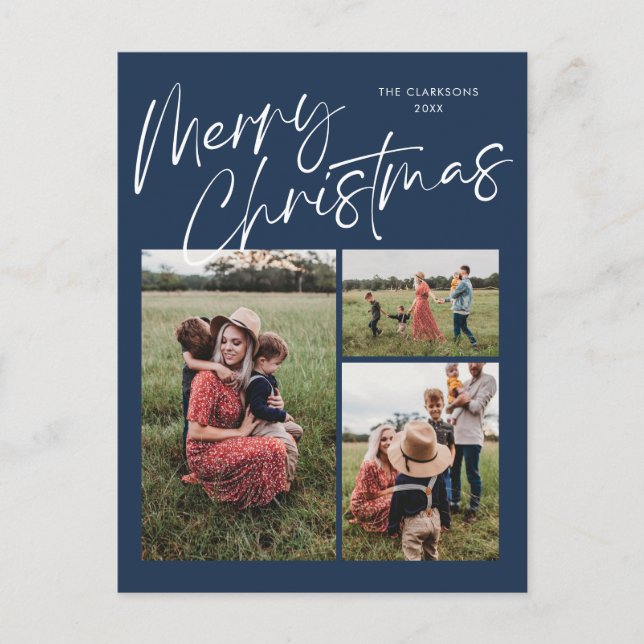 Cartes Pour Fêtes Annuelles Blue Merry Christmas Calligraphie Script 3 Photo (Devant)