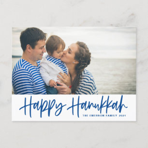 Cartes Pour Fêtes Annuelles Blue Modern Calligraphy Happy Hanoukka Photo