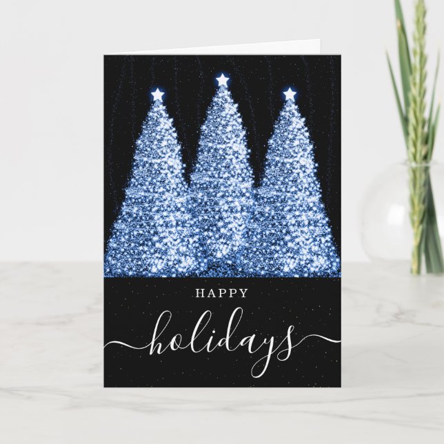 Cartes Pour Fêtes Annuelles Blue No Photo Holidays Christmas Glitter Trees (Devant)