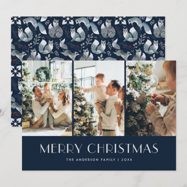 Cartes Pour Fêtes Annuelles Blue Nordic Fox Photo Collage Joyeux Noël (Devant / Derrière)