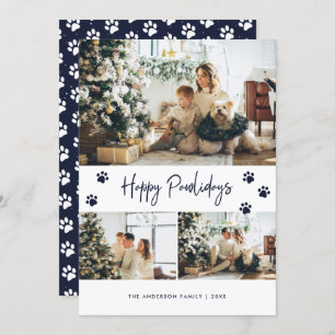 Cartes Pour Fêtes Annuelles Blue Pet Owner Photo Happy Pawlidays Card