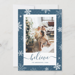 Cartes Pour Fêtes Annuelles Blue Photo Snowflake Believe
