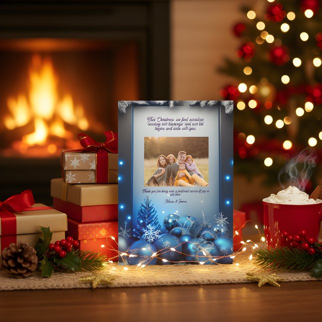 Cartes Pour Fêtes Annuelles Blue Plaid Portrait Photo Christmas Holiday Card (Créateur téléchargé)