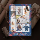 Cartes Pour Fêtes Annuelles Blue Plaid Retro Joyeux Noël Collage Photo<br><div class="desc">9 zones photo dans diverses orientations avec arrière - plan plaid d'inspiration rétro,  style rétro "joyeux noël" accueil; Ajouter un message au dos ou plus de photos si désiré.</div>