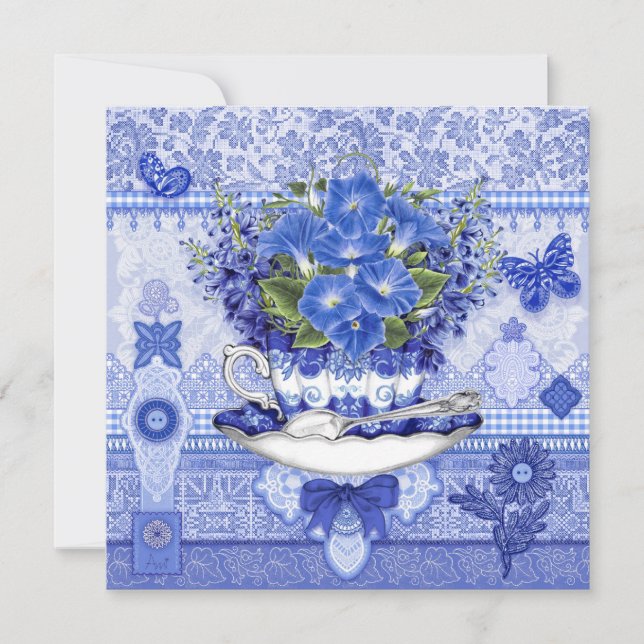 Cartes Pour Fêtes Annuelles Blue Porcelain Cup and Flowers Card (Devant)