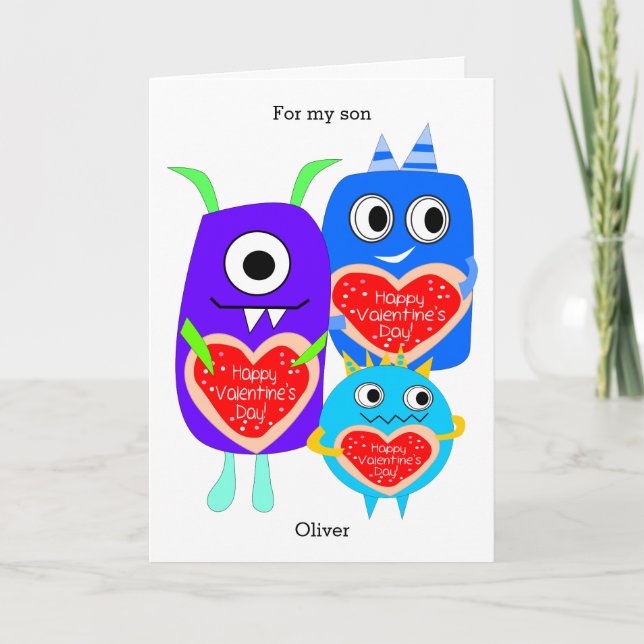 Cartes Pour Fêtes Annuelles Blue Purple Funny Monster Valentine's Day Grandson (Devant)