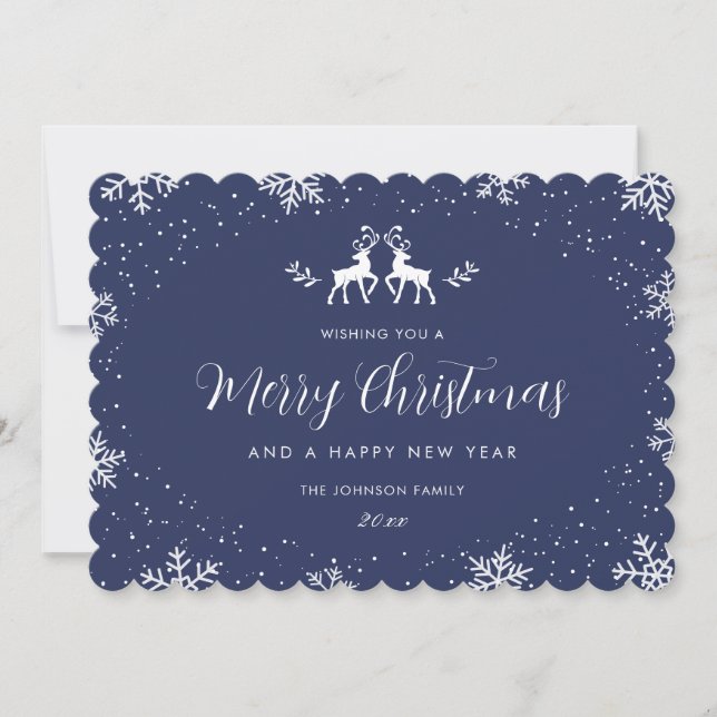 Cartes Pour Fêtes Annuelles Blue Reindeer Snowflake Christmas New Year (Devant)