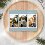 Cartes Pour Fêtes Annuelles Blue Retro Boho Minimaliste Cinq Photo Collage<br><div class="desc">Cette carte de vacances Blue Retro Boho Minimalist Five Photo Collage présente une toile de fond douce et cool de bleu poussiéreux avec un élégant appariement de typographie simple et d'écriture délicate offrant des Bonnes Fêtes de "Joyeux Noël". Ce charmant style minimaliste est une esthétique parfaitement polie pour que vos...</div>