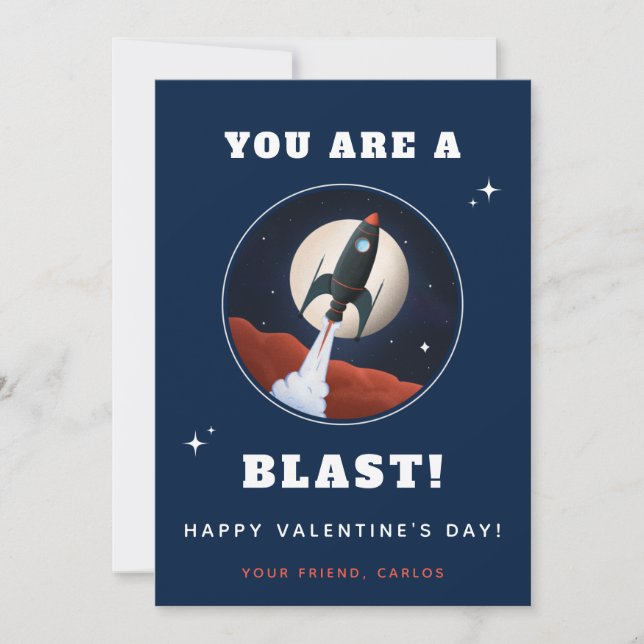 Cartes Pour Fêtes Annuelles Blue Rocket Spacilier Boys Enfants Saint Valentin (Devant)