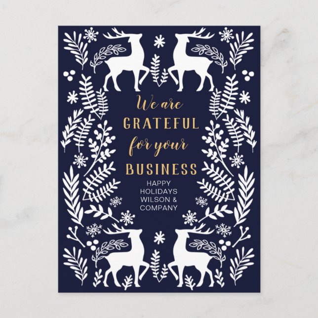 Cartes Pour Fêtes Annuelles Blue Scandinavian Nordic Winter Reindeer Business (Devant)