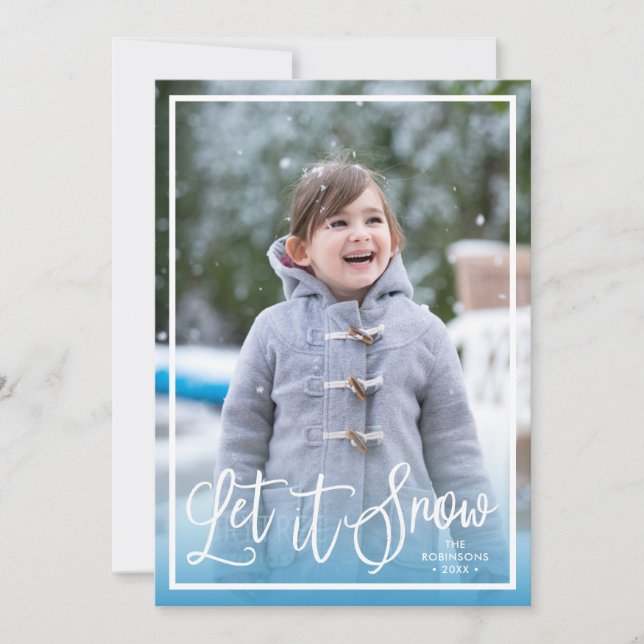 Cartes Pour Fêtes Annuelles Blue Script Let it Snow Holiday Photo (Devant)