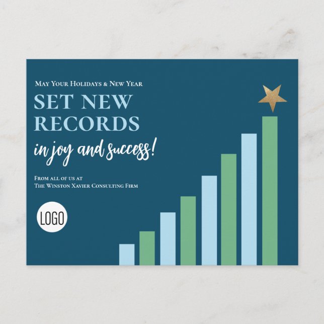 Cartes Pour Fêtes Annuelles Blue Set the Records Christmas Business logo (Devant)