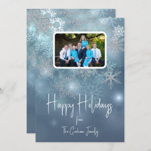 Cartes Pour Fêtes Annuelles Blue & Silver Snowflakes Modern Flat Holiday Card