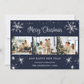 Cartes Pour Fêtes Annuelles Blue Silver Sparkly Snowflake Photo Collage