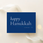 Cartes Pour Fêtes Annuelles Blue Simple Serif Happy Hanoukka<br><div class="desc">La simplicité moderne fait briller cette carte de vacances à base de texte et de sobriété dans les couleurs classiques Hanoukka de bleu et blanc. L'arrière-plan personnalisé comprend deux de vos meilleures photos de l'année et un texte de message facile à personnaliser.</div>