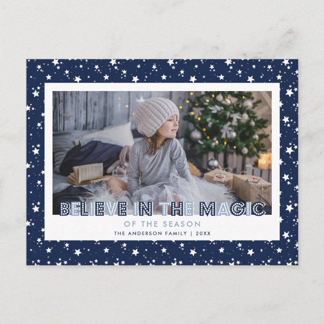 Cartes Pour Fêtes Annuelles Blue Snow Stars Croire Photo (Devant)