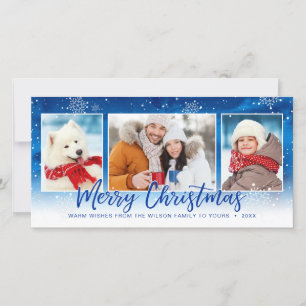 Cartes Pour Fêtes Annuelles Blue Snowflake 3 Photo Joyeux Noël