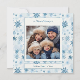 Cartes Pour Fêtes Annuelles Blue Snowflake Carré aquarelle famille photo