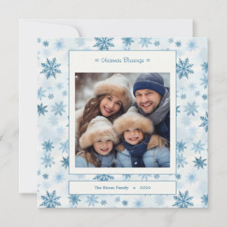 Cartes Pour Fêtes Annuelles Blue Snowflake Carré aquarelle famille photo