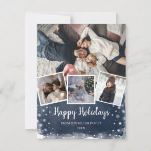 Cartes Pour Fêtes Annuelles Blue snowflakes multi photo collage Holiday