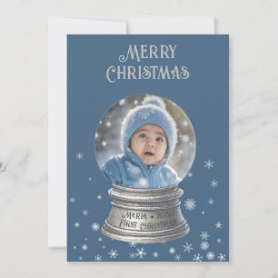 Cartes Pour Fêtes Annuelles Blue Snowglobe Snowflake Photo Appartement de vaca