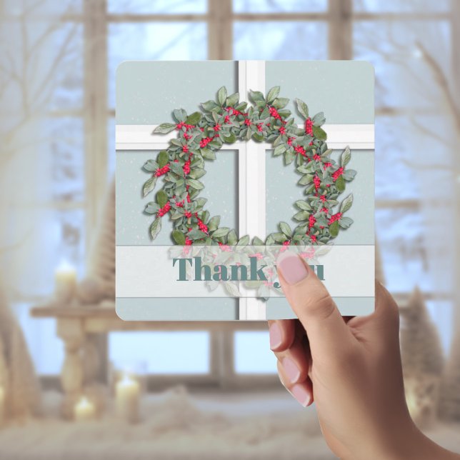 Cartes Pour Fêtes Annuelles Blue Spruce Window to Winter Thank You (Créateur téléchargé)