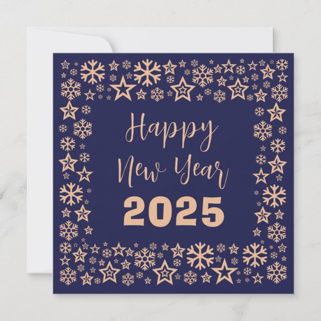 Cartes Pour Fêtes Annuelles Blue Square wish card with a lot of golden stars (Devant)