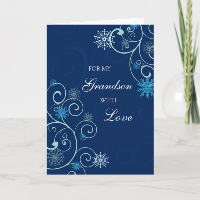 Cartes Pour Fêtes Annuelles Blue Swils Grandson Merry Christmas Card (Devant)