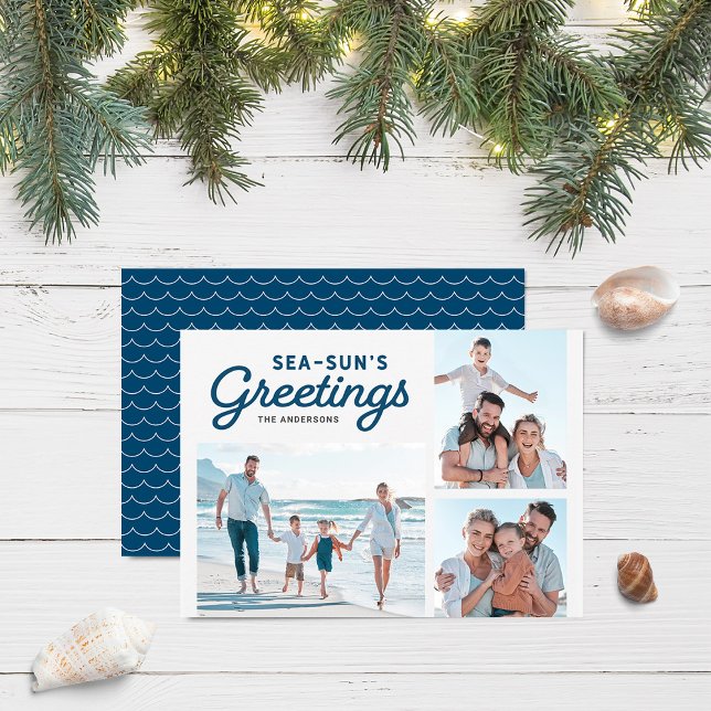 Cartes Pour Fêtes Annuelles Blue Waves Sea-Sun's Salutations Photo (Créateur téléchargé)