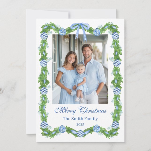 Cartes Pour Fêtes Annuelles Blue & White Chinoiserie Garland Grandmillenial (Devant)