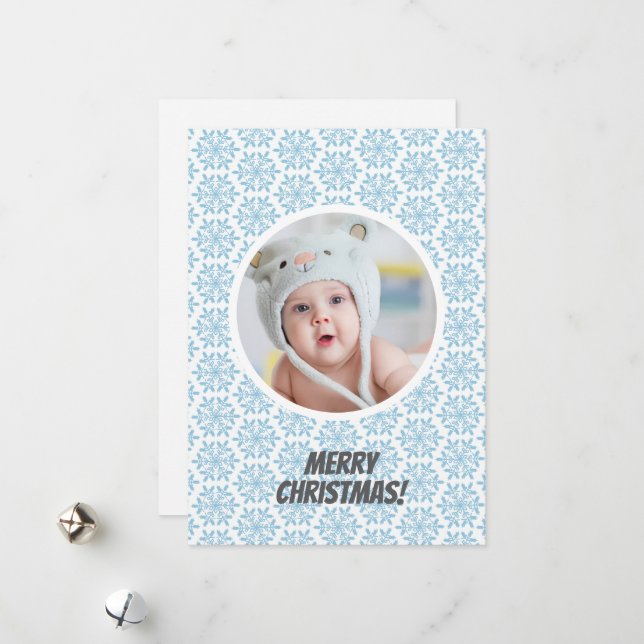 Cartes Pour Fêtes Annuelles Blue Winter Snowflakes Christmas Flat Holiday Card (Devant/Arrière en situation)