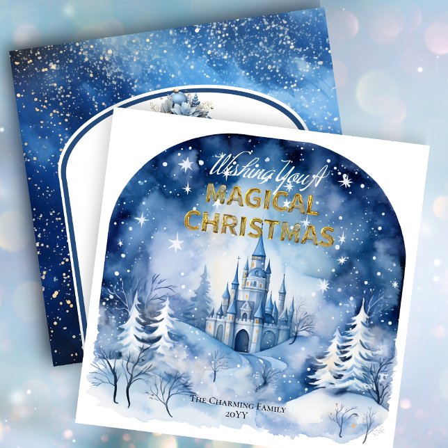 Cartes Pour Fêtes Annuelles Blue Wonderland Vous Souhaite Un Noël Magique (Blue Wonderland Wishing You A Magical Christmas Square Holiday Card)