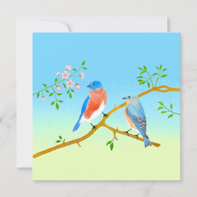 Cartes Pour Fêtes Annuelles Bluebirds Flat Valentine's Card Pale Blue & Green (Devant)