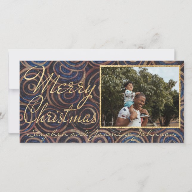 Cartes Pour Fêtes Annuelles Blues et Golds de Noël (Devant)