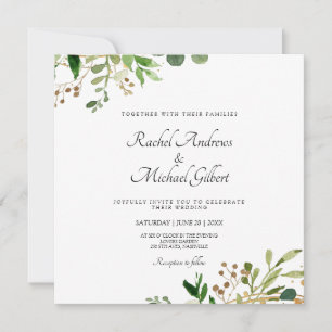 Cartes Pour Fêtes Annuelles Blumen Grün Gold Einladung