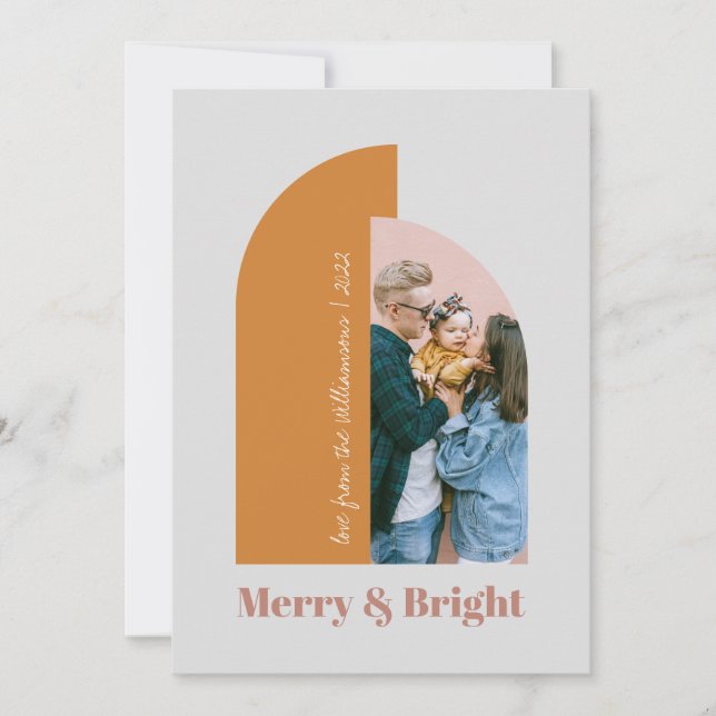 Cartes Pour Fêtes Annuelles Blush Arch Moderne Rose Poussiéreux Gris Merry Pho (Devant)