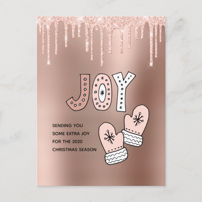 Cartes Pour Fêtes Annuelles Blush et Rose Gold Envoi Joy pour Noël 2020 (Devant)