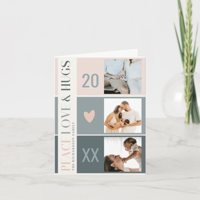 Cartes Pour Fêtes Annuelles Blush Gris Pastel Scandi 3 Photo Paix Amour & Câli (Devant)