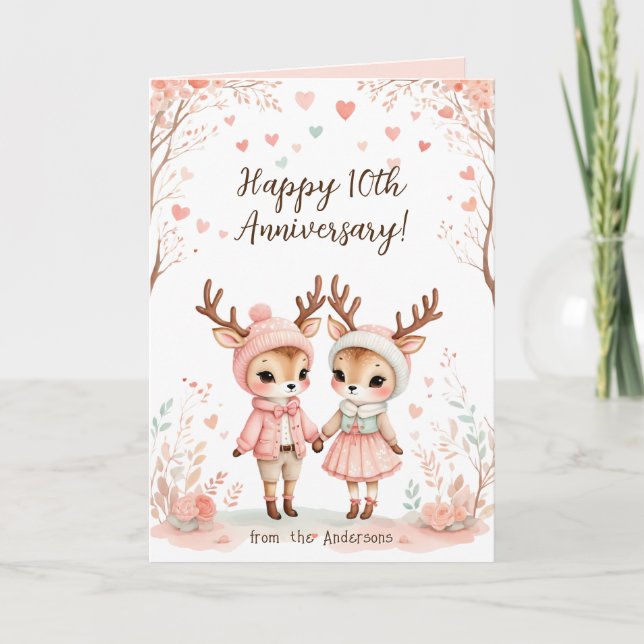 Cartes Pour Fêtes Annuelles Blush & Mint Reindeer Lovebirds Bonne Anniversaire (Devant)