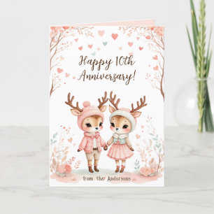 Cartes Pour Fêtes Annuelles Blush & Mint Reindeer Lovebirds Bonne Anniversaire